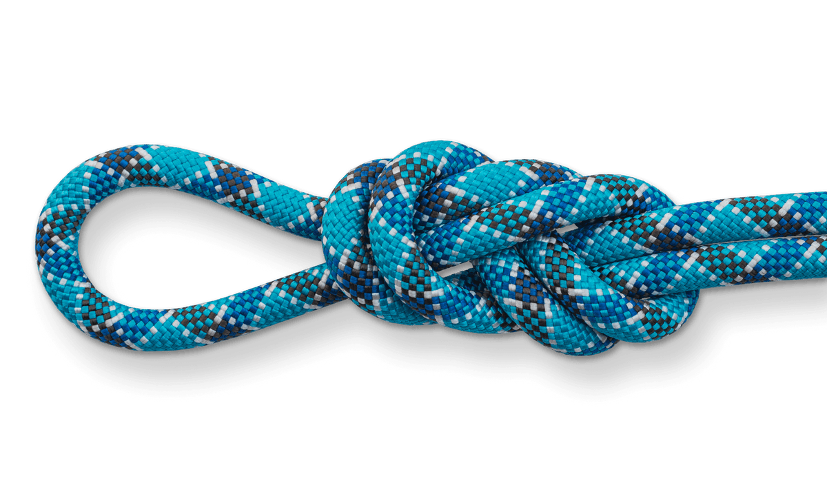 Blue rope with a knot on a transparent background